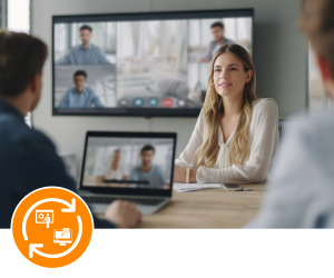 Des stagiaires en salle avec d'autres en visio-conférence.